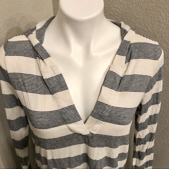 Roxy Hooded V-Neck White/Blue Striped Long Sleeve Kangeroo Pocket Sweater -Sz XL - Picture 6 of 9